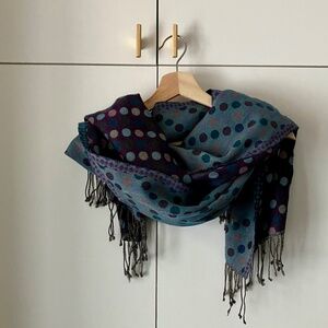 Polka Dot Reversible Wool Fringe Scarf/Wrap - Blue and Purple | John Lewis